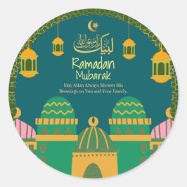 Sticker Rond Ramadan| Aïd Moubarak Golden Calligraphie verte