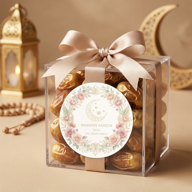 Sticker Rond Ramadan Kareem Blush Floral Lantern (#RamadanKareem #EidMubarak #RamadanDecor #IslamicDesign #RamadanSticker #EidGifts #MuslimArt #Ramada)
