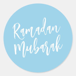 Sticker Rond Ramadan Moubarak Simple Bleu Minimaliste