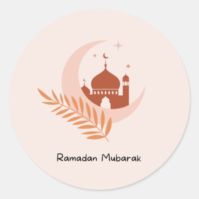 Sticker Rond Ramadan Mubarak Boho Moon & Mosquée (Devant)