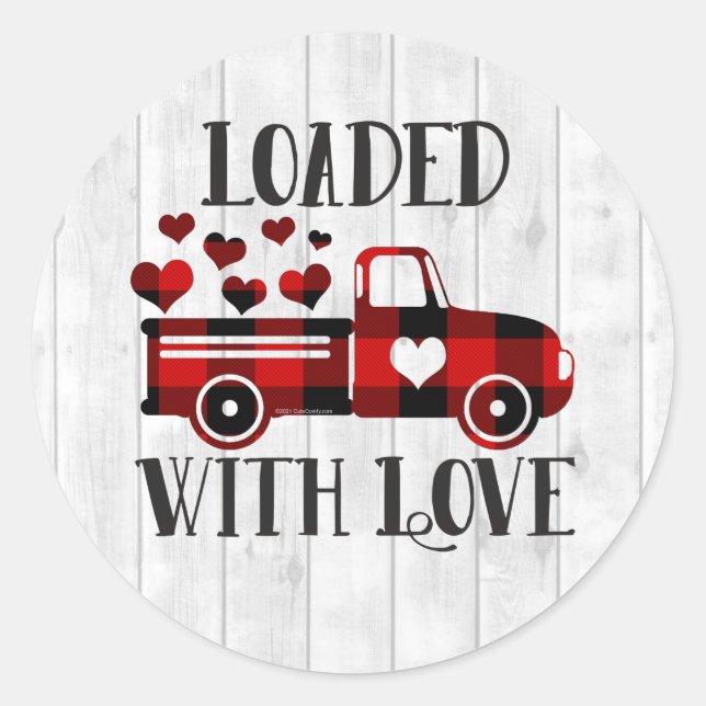 Sticker Rond Ramassage Camion Buffalo Plaid Coeur Saint-Valenti (Devant)