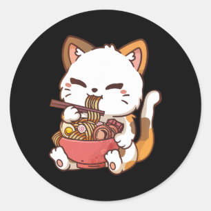 Sticker Rond Ramen Chat Anime Kawaii Chat Manger Ramen