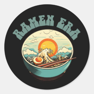 Sticker Rond RAMEN ERA, cuisine japonaise, rétro, cadeaux prése