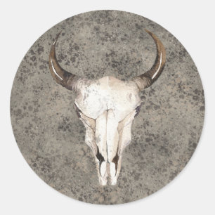 Sticker Rond Ranch Rustique Sud-Ouest Crâne Marron Tacheté