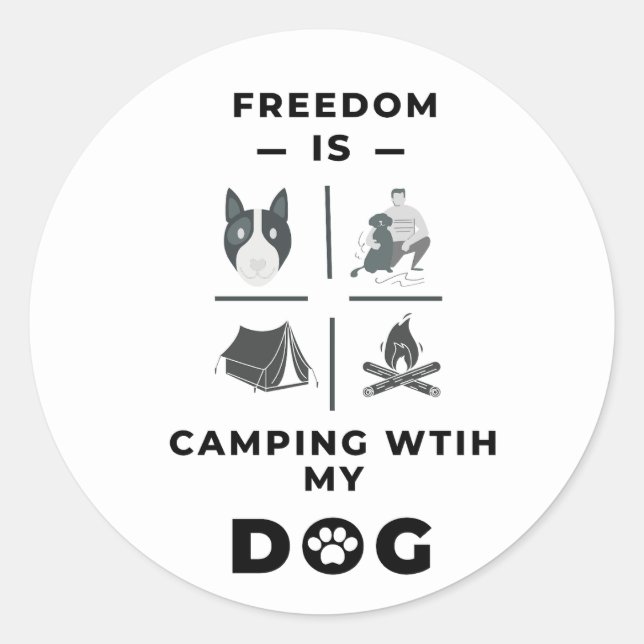 Sticker Rond Randonnée et Camping en plein air avec chien est l (Devant)