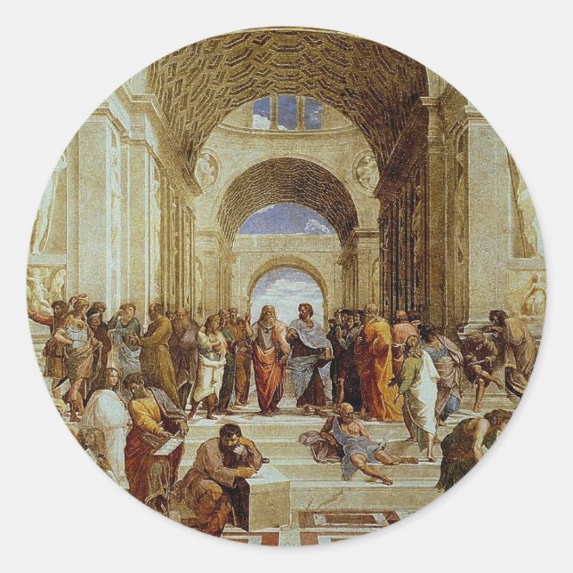 Sticker Rond Raphael's "The School of Athens" (vers 1511) (Devant)