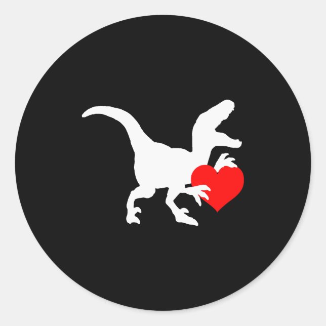 Sticker Rond Raptor Love Valentines Day Gift Dino Raptor Heart  (Devant)