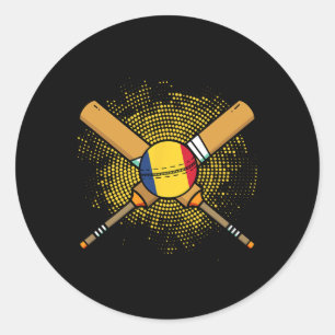 Sticker Rond Raquette de cricket roumaine et drapeau Ll de la R