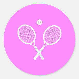 Sticker Rond Raquettes de Tennis et Ball Party rose