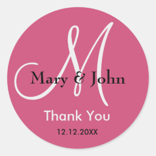 Sticker Rond Rasberry Merci rose Mariage Monogramme Favoriser