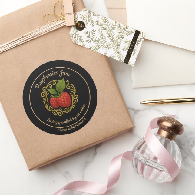 Sticker Rond Raspberry Bliss – Artisan Jam Label  (Cadeaux)