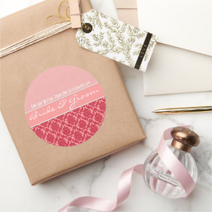 Sticker Rond Raspberry Blush Mariage damassé rose