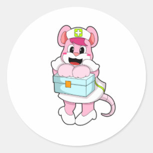 Sticker Rond Rat comme infirmière avec boîte