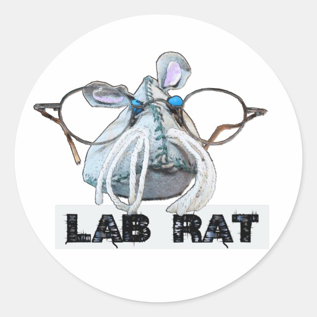 Sticker Rond Rat de laboratoire Lab Rat avec de grandes lunette (Devant)