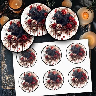 Sticker Rond Rat gothique avec Rose et noir