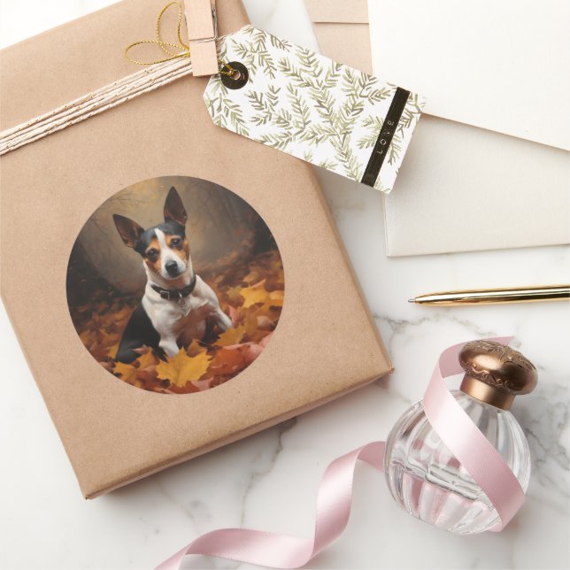 Sticker Rond Rat Terrier à l'automne Feuilles automne Inspire (Cadeaux)