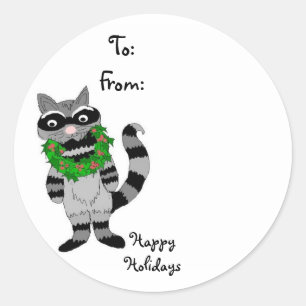 Sticker Rond Raton laveur avec couronne de Noël