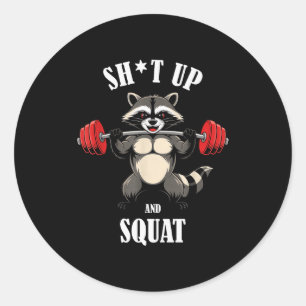 Sticker Rond Raton laveur drôle de fitness squat exercice muscu