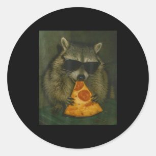 Sticker Rond Raton laveur drôle mangeant Zza Animal Meme Hommes