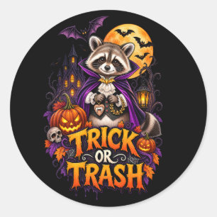 Sticker Rond Raton laveur Halloween Vampire Trick or Trash 