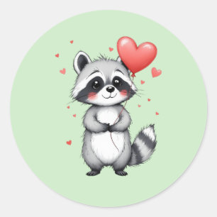 Sticker Rond Raton laveur mignon avec ballons en forme de cœur