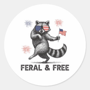 Sticker Rond Raton laveur patriotique féroce mais libre Drapeau
