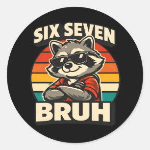 Sticker Rond Raton laveur sarcastique Cool Six Seven Bruh Rétro