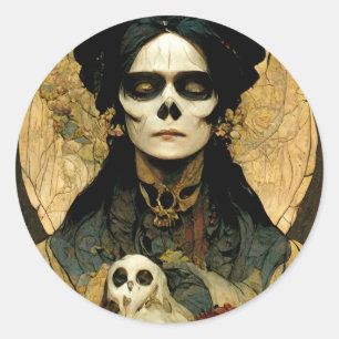 Sticker Rond Raven Witch 2 Imaginaire Horreur Goth Gothique