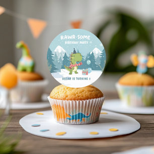 Sticker Rond RAWR-Certains Dinosaures Anniversaire hivernal