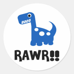 Sticker Rond Rawr Dino Bleu