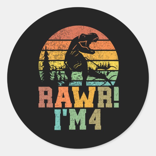 Sticker Rond Rawr Im 4 Dinosaure T Rex 4 Ans (Devant)
