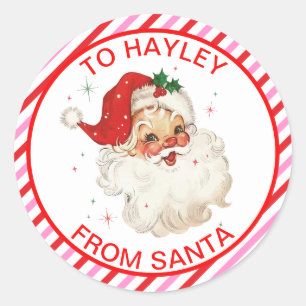 Sticker Rond Rayure festive rouge rose de cadeau du Père Noël