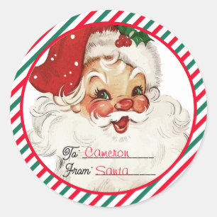 Sticker Rond Rayure festive rouge vert de cadeau du Père Noël