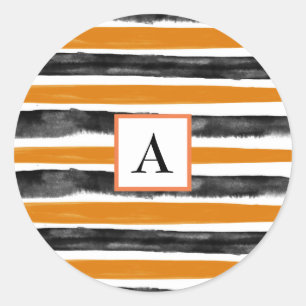Sticker Rond Rayures aquarelles Halloween noir et orange