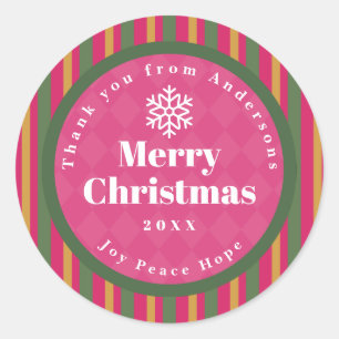 Sticker Rond Rayures de Noël de famille Merci Rouge