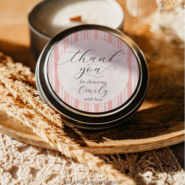 Sticker Rond Rayures Éclectiques Merci Baby shower rose (Créateur téléchargé)