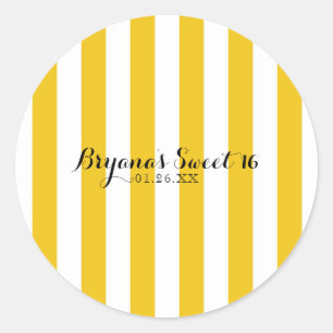 Sticker Rond Rayures jaunes et blanches Rubans personnalisés ra