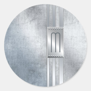 Sticker Rond Rayures métalliques rayées Monogramme bleu ID443