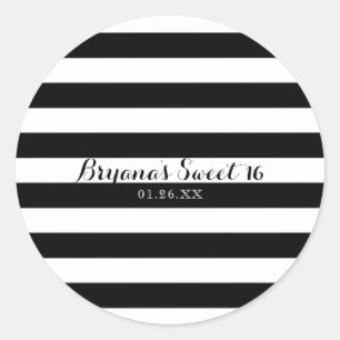 Sticker Rond Rayures noires et blanches Faveur personnalisée ra