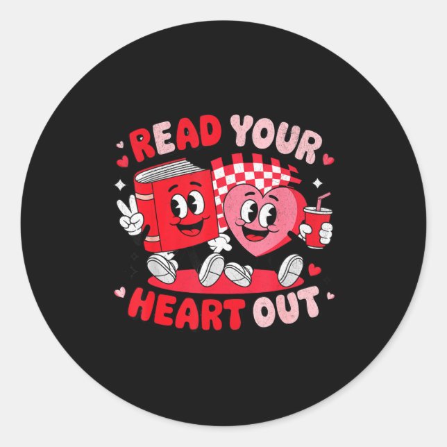 Sticker Rond Read Your Heart Out Valentine's Day Retro Teacher  (Devant)