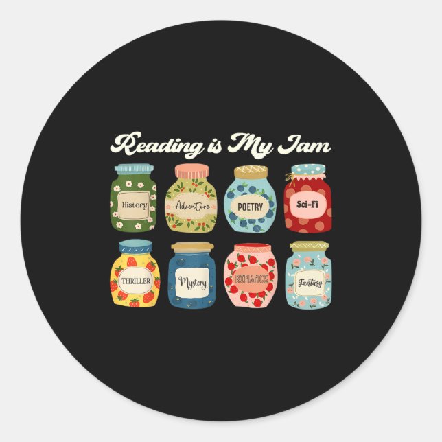Sticker Rond Reading Is My Jam Book Lover Teacher Student Liter (Devant)