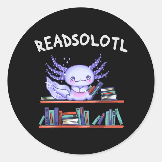 Sticker Rond Readsolotl Amateur de livre Funny Axolotl (Devant)