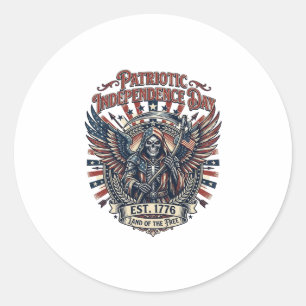 Sticker Rond Reaper Chrome Patriotique Squelette de Patriote So