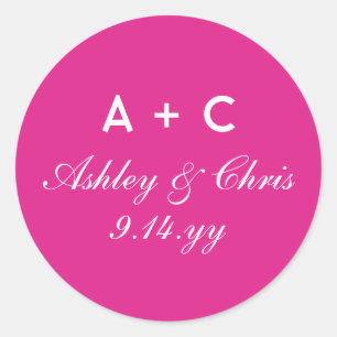 Sticker Rond Réception de mariage personnalisée rose moderne Fa