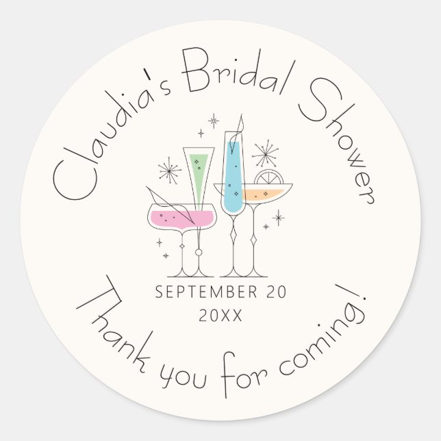 Sticker Rond Réception de mariage rétro bulles Champagne (Devant)