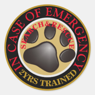 Sticker Rond Recherche+Secourir Chien 2ans d'entraînement Clas
