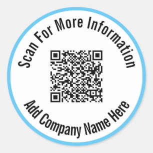 Sticker Rond Rechercher Plus D'Informations QR Code Sky Blue Bo