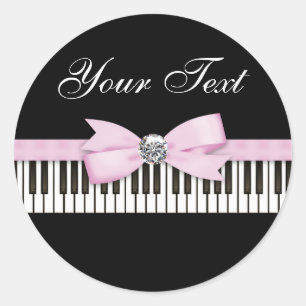 Sticker Rond Récital de touches de piano rose et noir