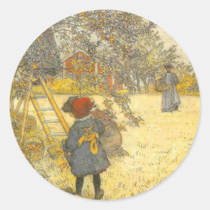 Sticker Rond Récolte d'Apple Scandinave Vintage par Carl Larsso