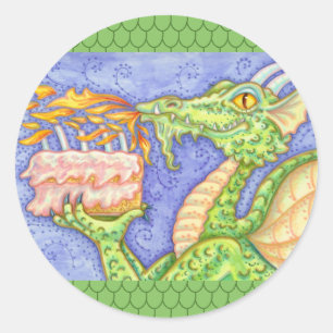 STICKER ROND RÉCOLTE D'INCENDIE DRAGON ÉCLAIRANT LES BOUGIES D'